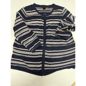 Ann Taylor Factory Full Zip Cardigan Women’s Navy Stripe Sweater Size Large